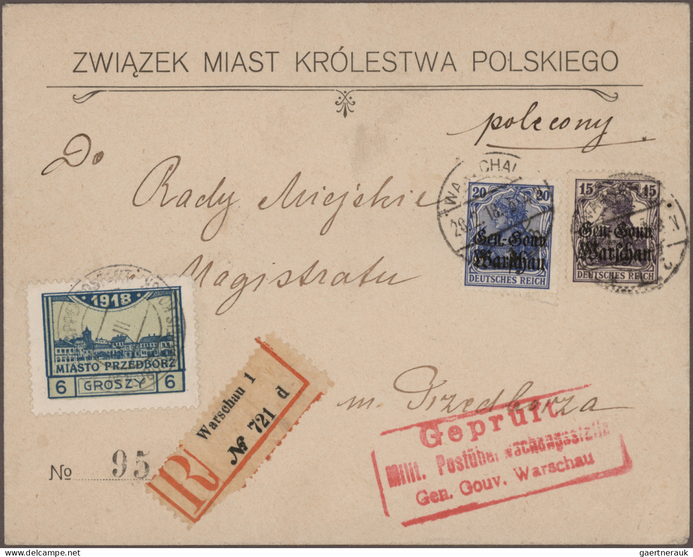 Poland: 1915/1918, Warsaw and Przedborz (mainly), group of eleven entires and al