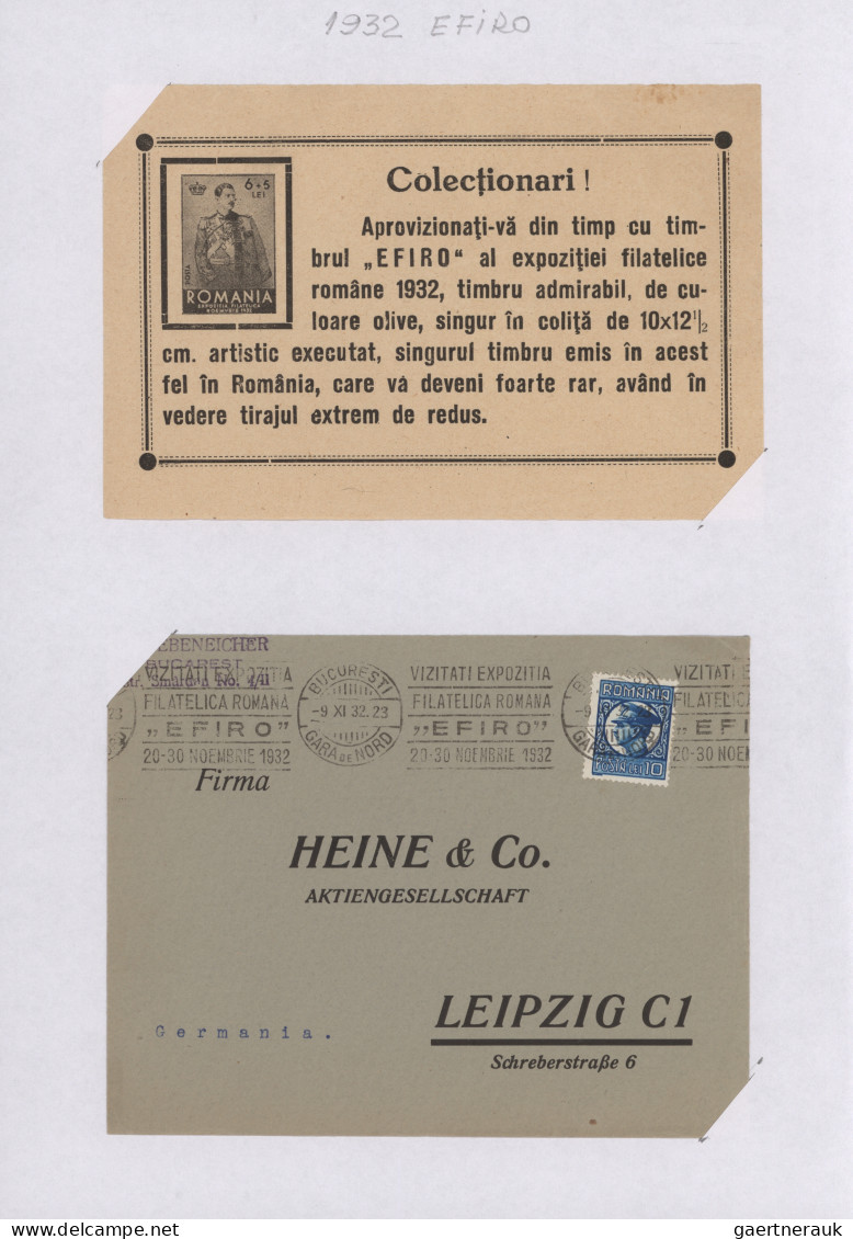 Romania: 1932 "EFIRO Exhibition" And Others: Postal & Philatelic History Collect - Brieven En Documenten