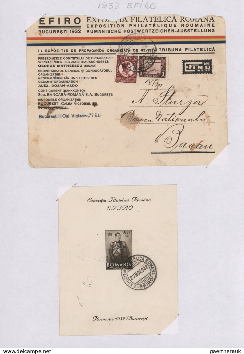 Romania: 1932 "EFIRO Exhibition" and others: Postal & Philatelic history collect