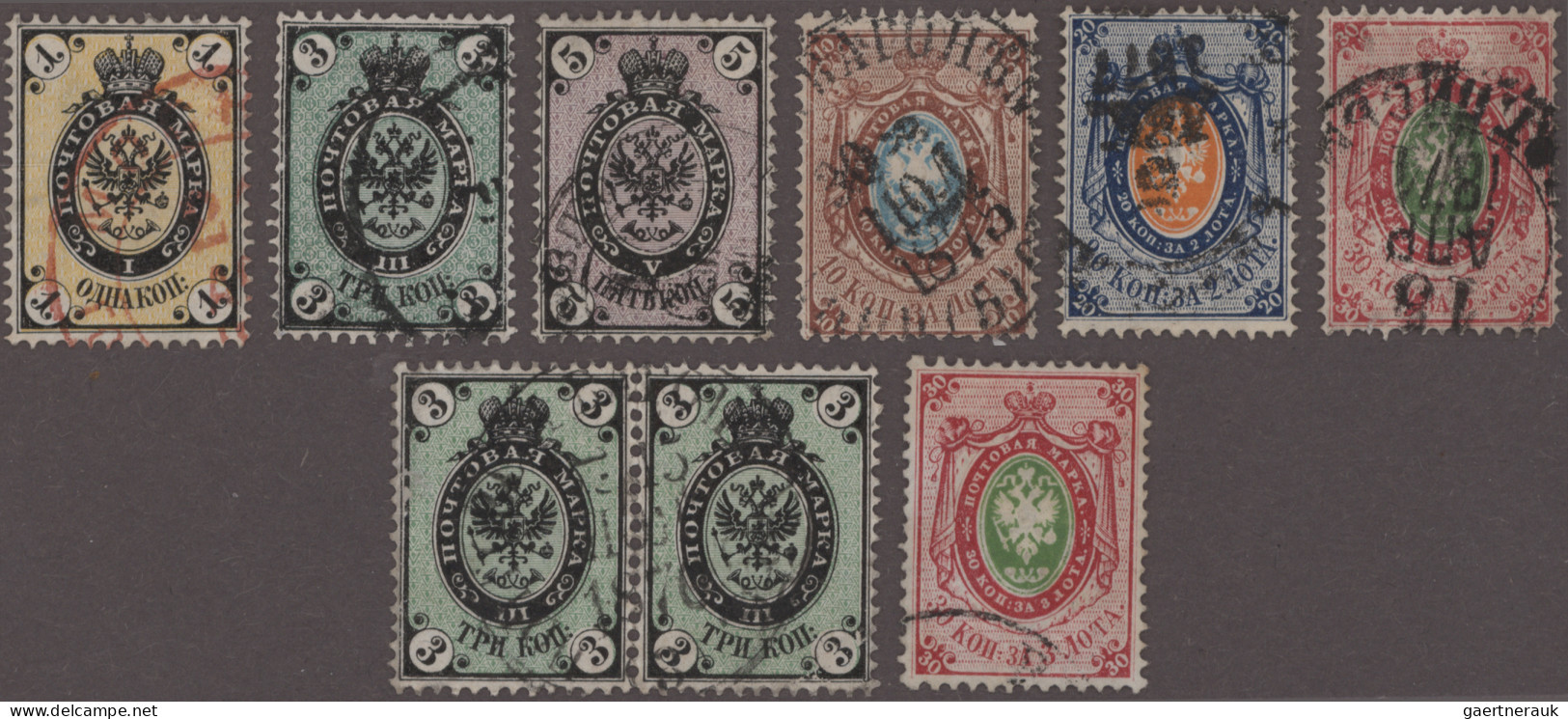 Russia: 1858/1920 (approx.), Accumulation Of About 200 Stamps On Index Cards, Be - Usados