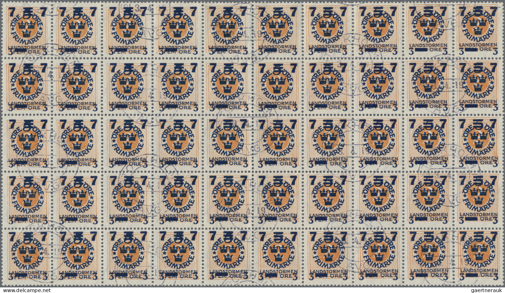 Sweden: 1918 'Landstorm III', 100 Complete Sets Each In Multiples Of 25 Or 50, C - Covers & Documents