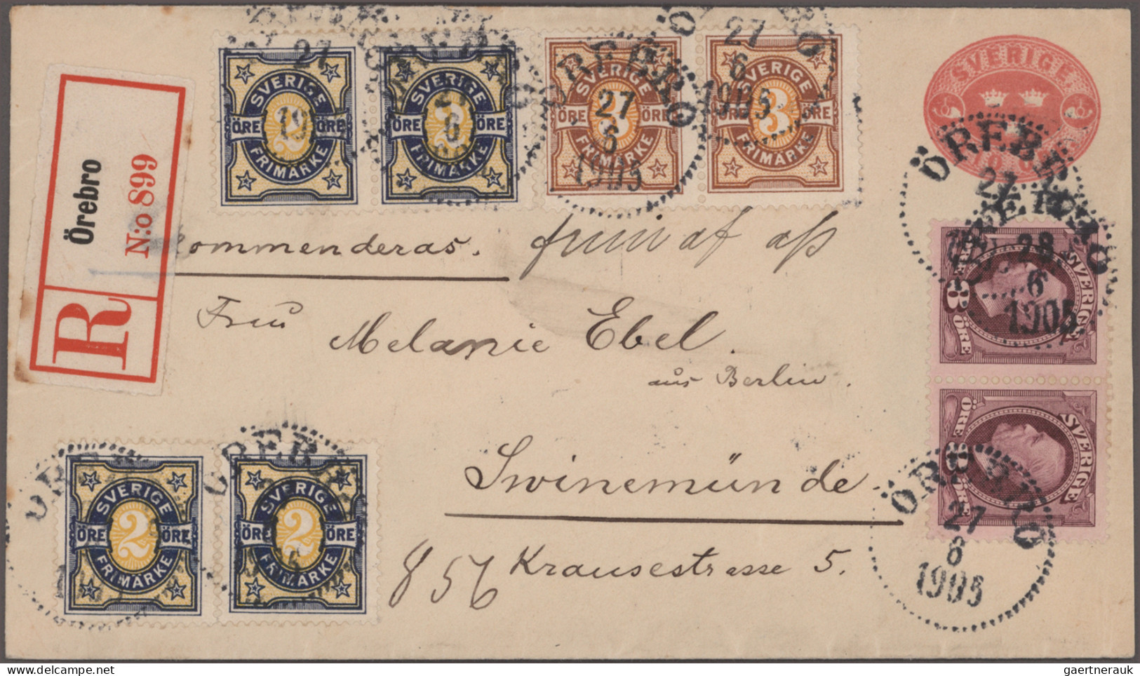 Sweden - Postal Stationery: 1891/1895, Lot Of Six Uprated Stationery Envelopes W - Interi Postali