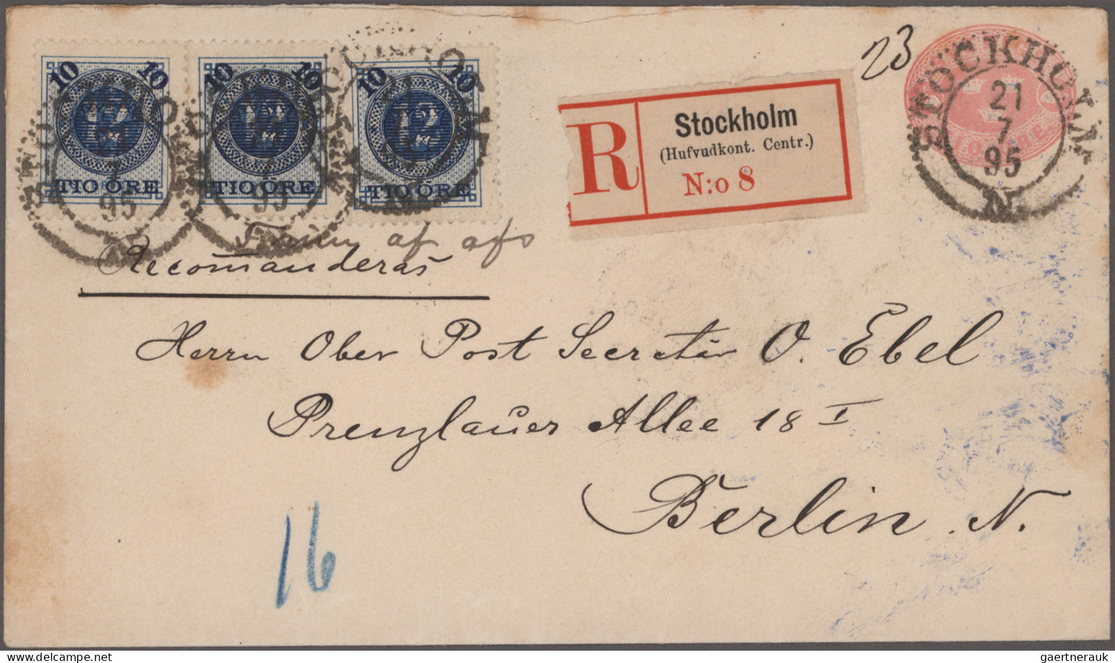 Sweden - Postal Stationery: 1891/1895, Lot Of Six Uprated Stationery Envelopes W - Postwaardestukken