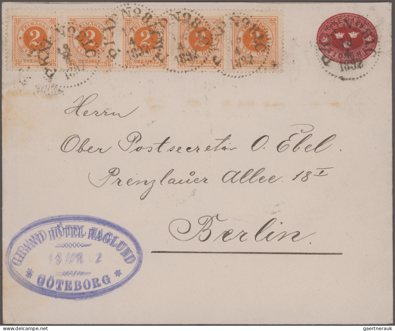 Sweden - Postal Stationery: 1891/1895, Lot Of Six Uprated Stationery Envelopes W - Postwaardestukken