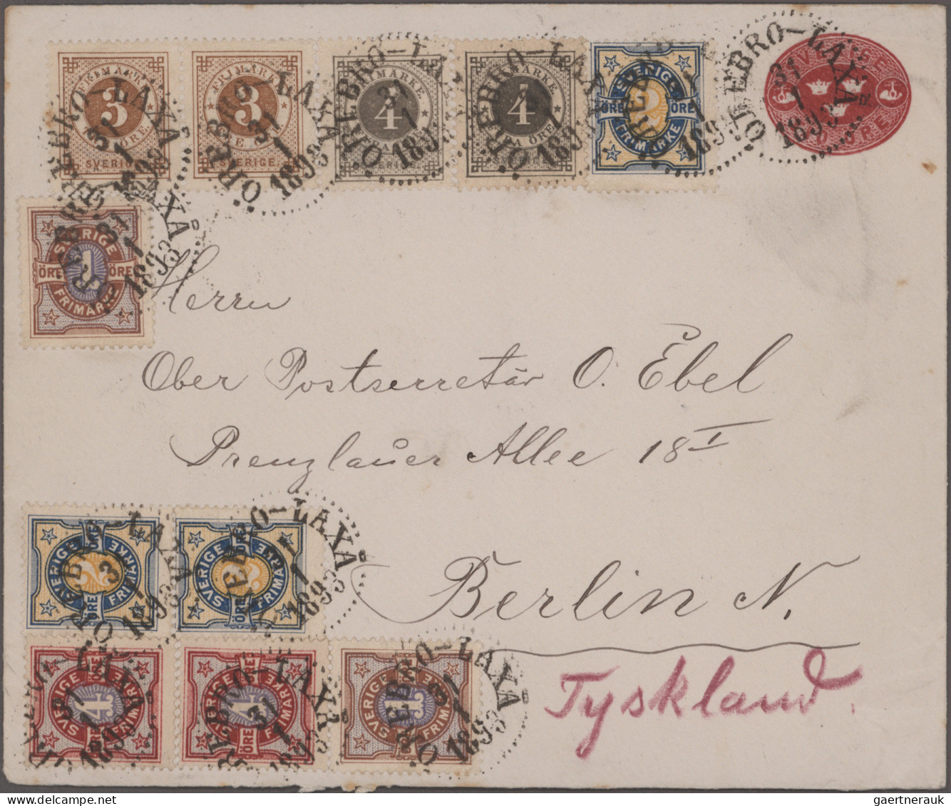 Sweden - Postal Stationery: 1891/1895, Lot Of Six Uprated Stationery Envelopes W - Postwaardestukken