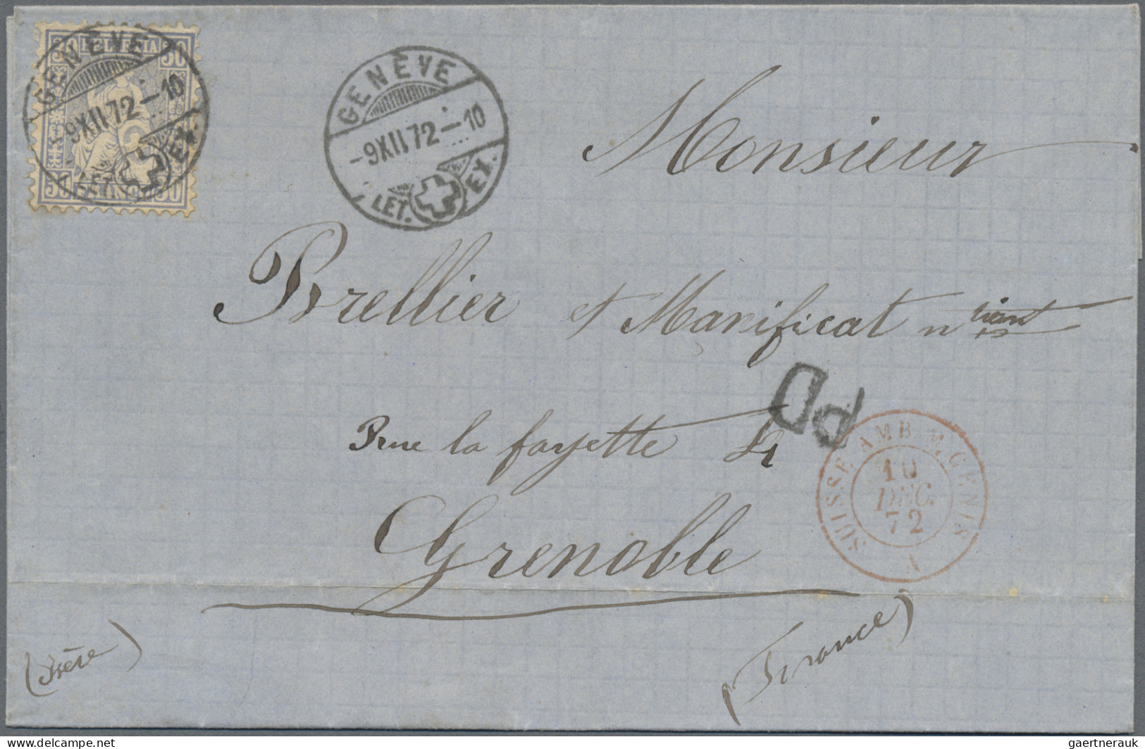 Schweiz: 1862/1881 Posten von 37 Belegen alle mit Frankaturen 'Sitzende Helvetia