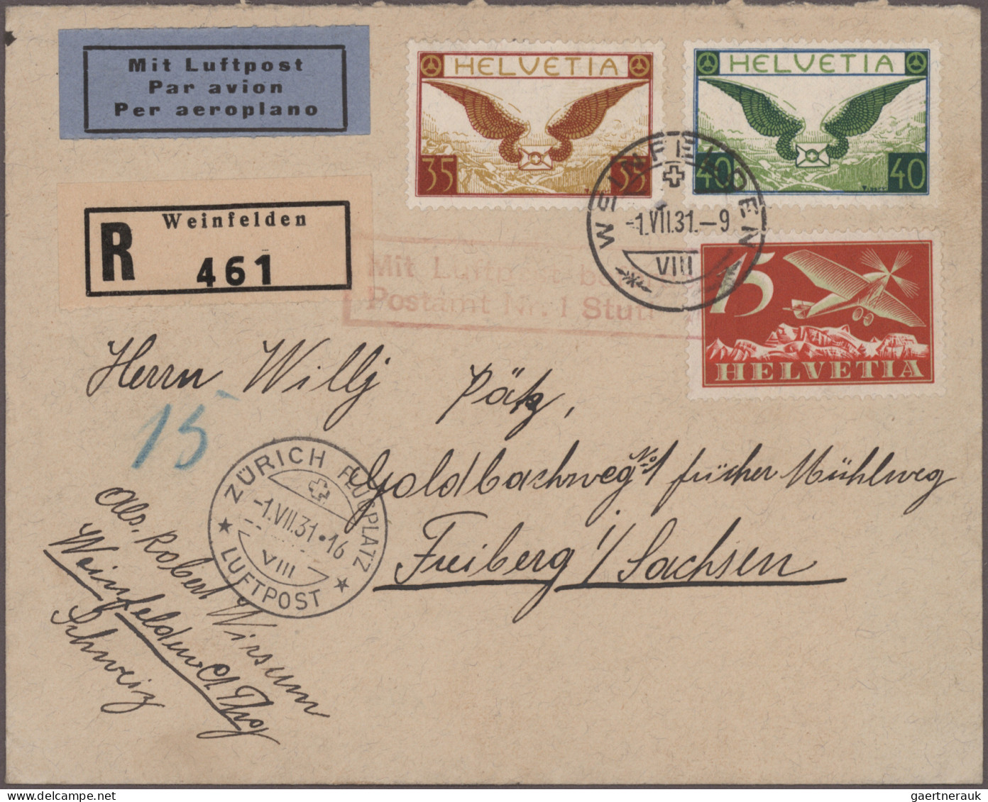 Schweiz: 1925/1940: Sieben Flug-/Luftpost-Briefe Mit Meist Guten Frankaturen, Au - Sammlungen