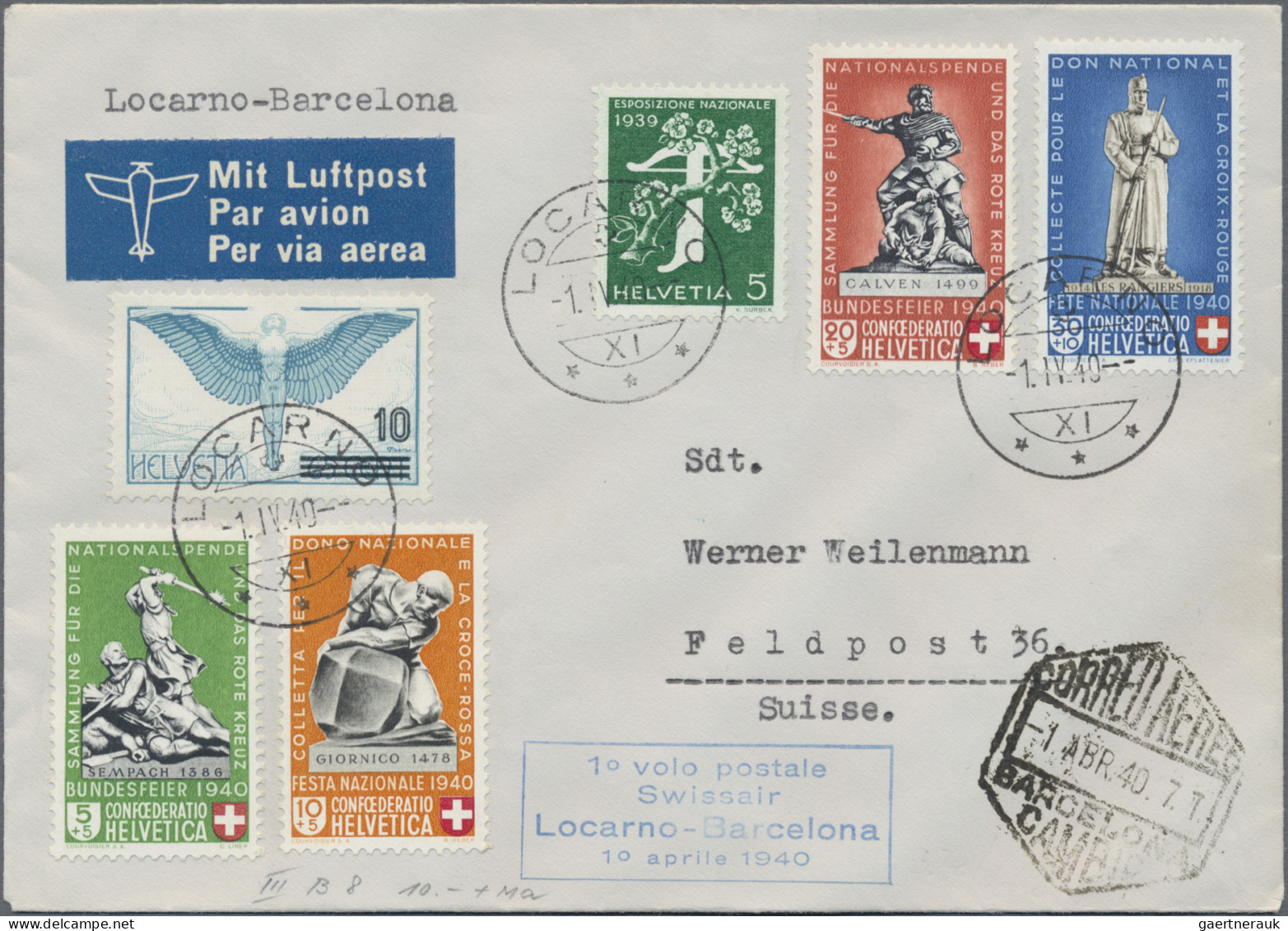 Schweiz: 1926/1947, Kleines Lot Von 20 Flugpostbriefen Und -karten, Dabei Einsch - Collections