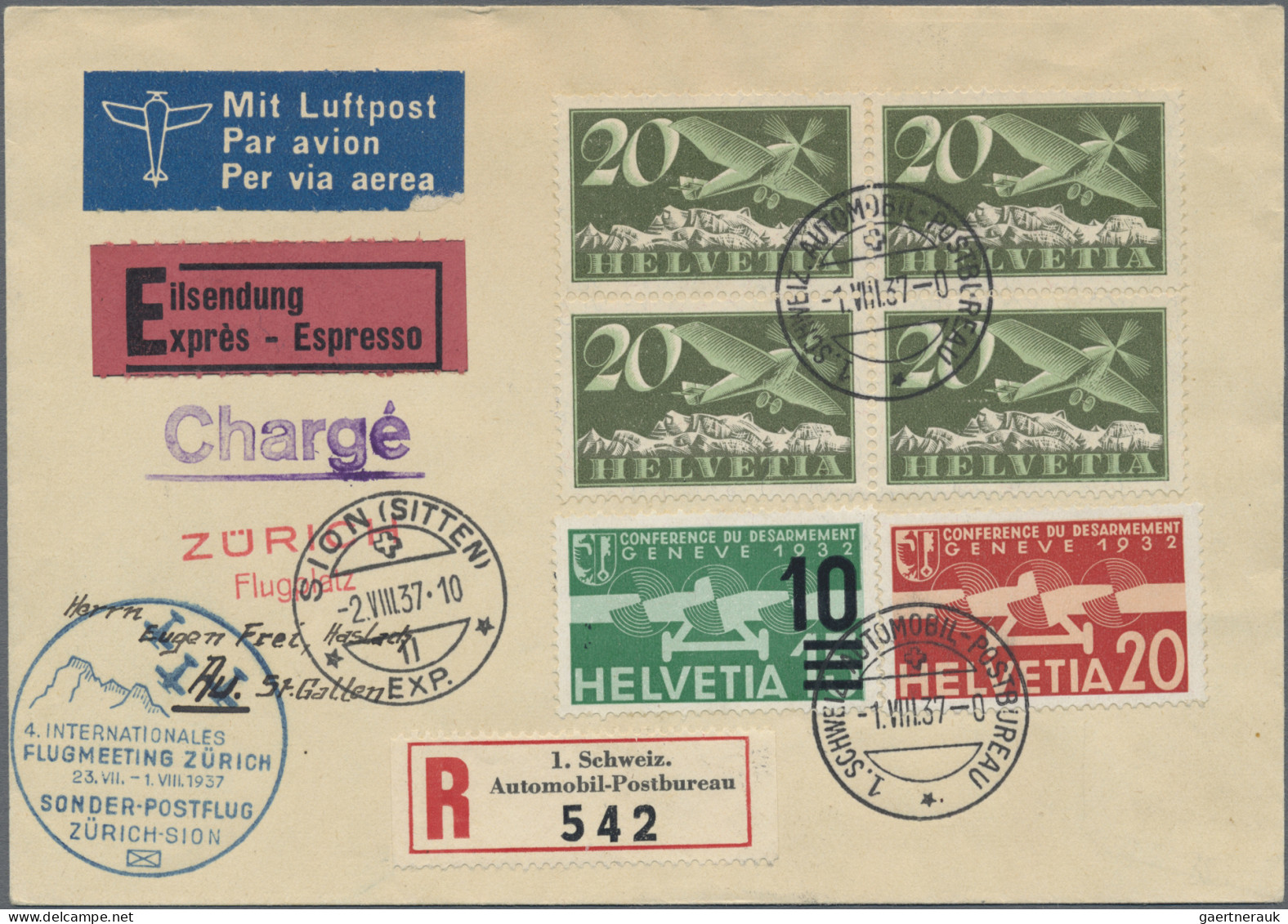 Schweiz: 1937/1940, Kleines Lot Von 6 Flugpostbriefen, Dabei Einschreiben Und So - Lotti/Collezioni