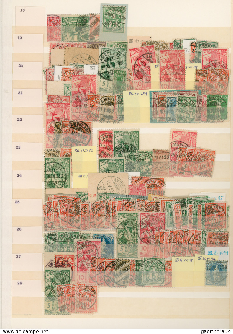 Schweiz - Stempel: 1880/1980 (ca.), Bahnpost-/Bahnstempel, Vielseitiger Sammlung - Marcophilie