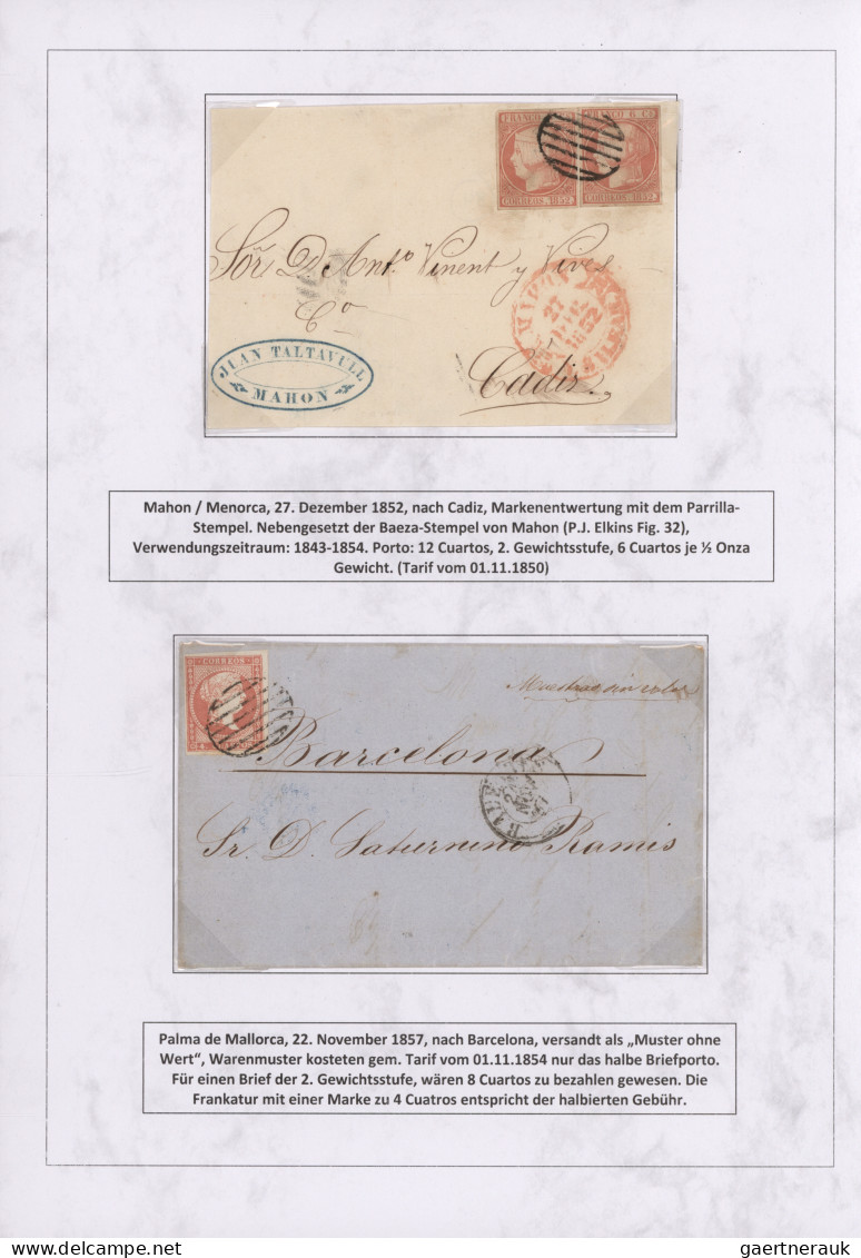 Spain: 1760/1880 "THE POSTAL HISTORY OF THE BALEARIC ISLANDS": Exhibition collec