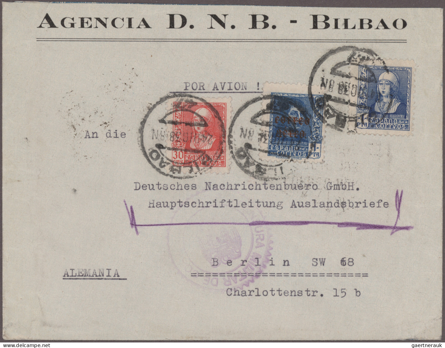 Spain: 1915/1939, Lot Of Nine Covers/cards, Incl. WWI Censored Mail, Civil War C - Autres & Non Classés