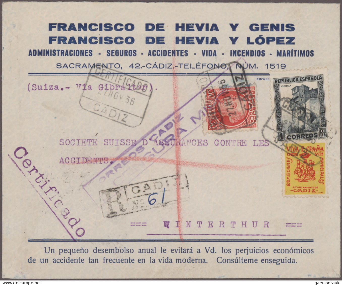 Spain: 1915/1939, Lot Of Nine Covers/cards, Incl. WWI Censored Mail, Civil War C - Other & Unclassified