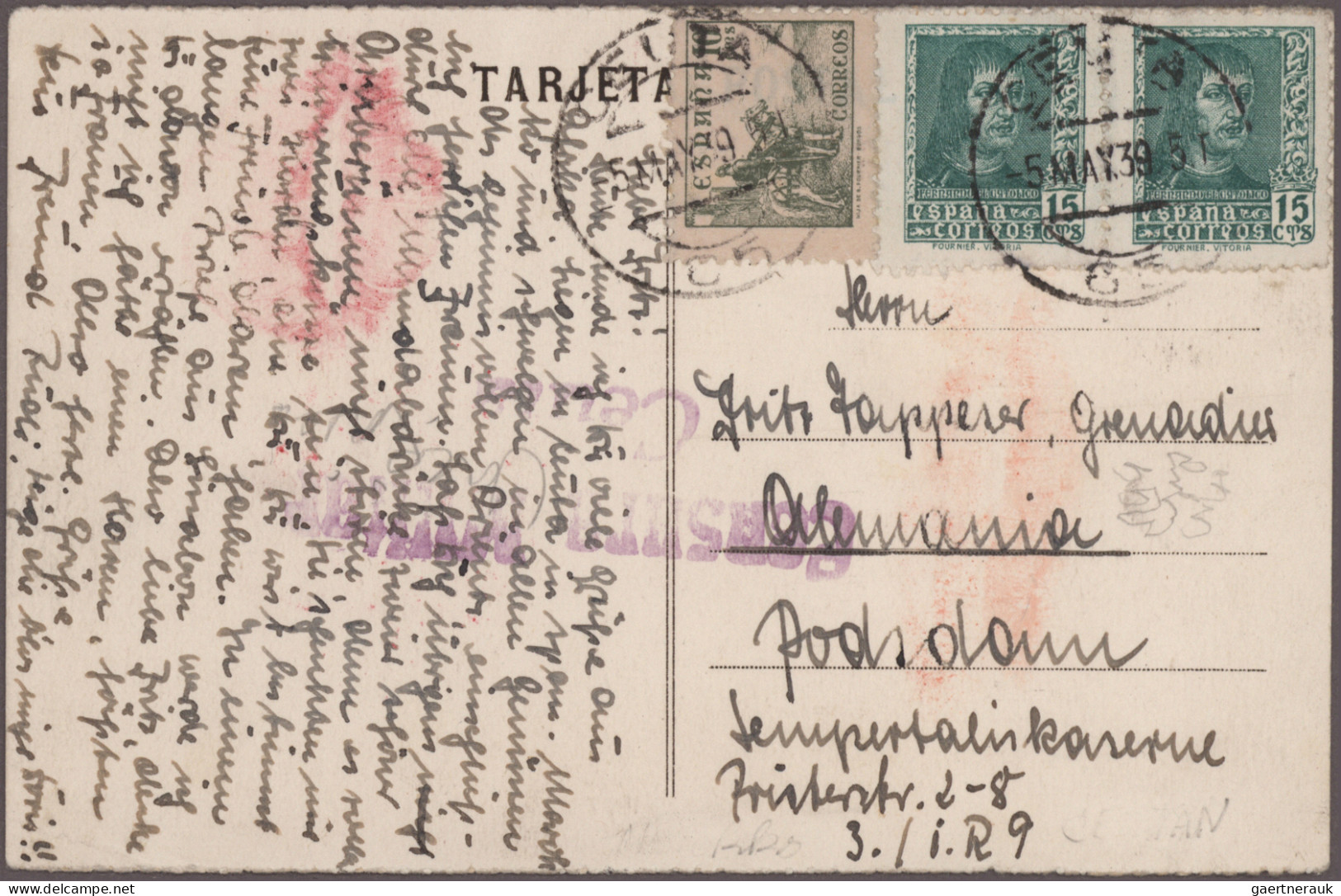 Spain: 1915/1939, lot of nine covers/cards, incl. WWI censored mail, Civil War c