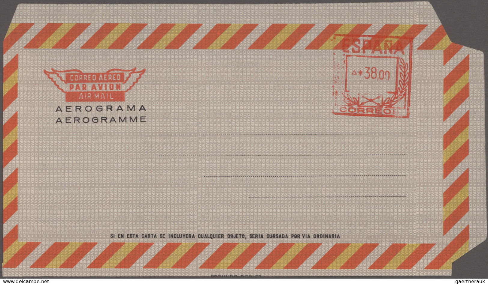 Spain - postal stationery: 1947/2002, collection of 90 air letter sheets unused/