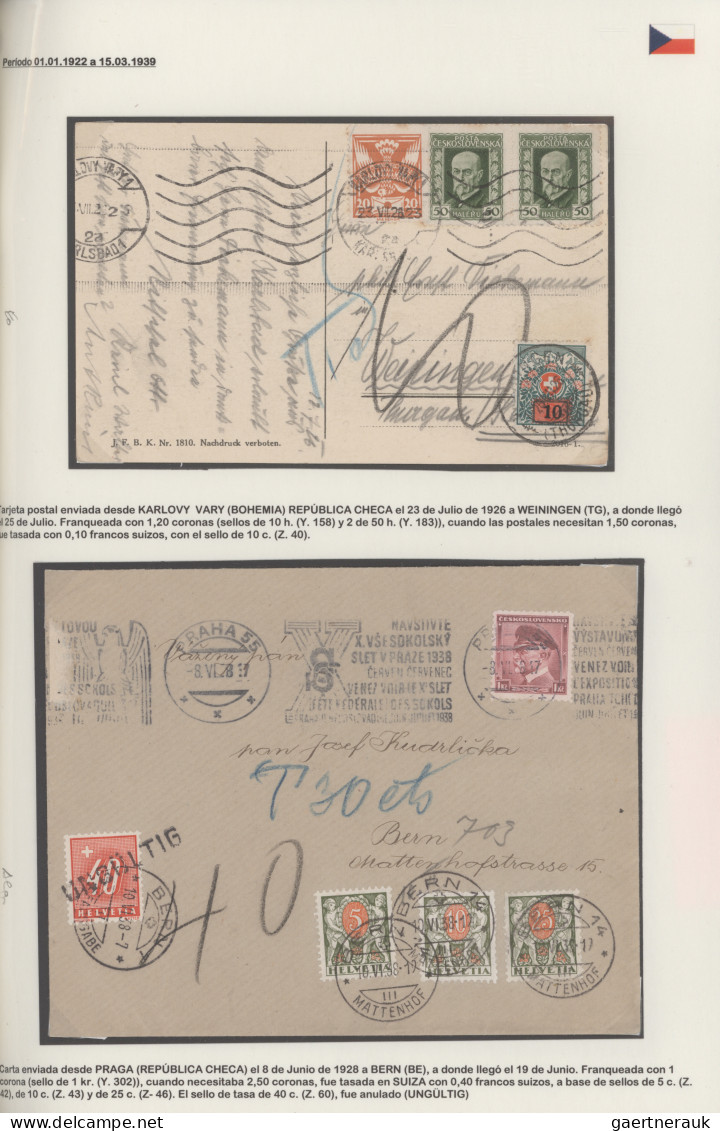 Czechoslowakia: 1911/1937 Collection Of 14 Covers And Postcards To Switzerland, - Covers & Documents