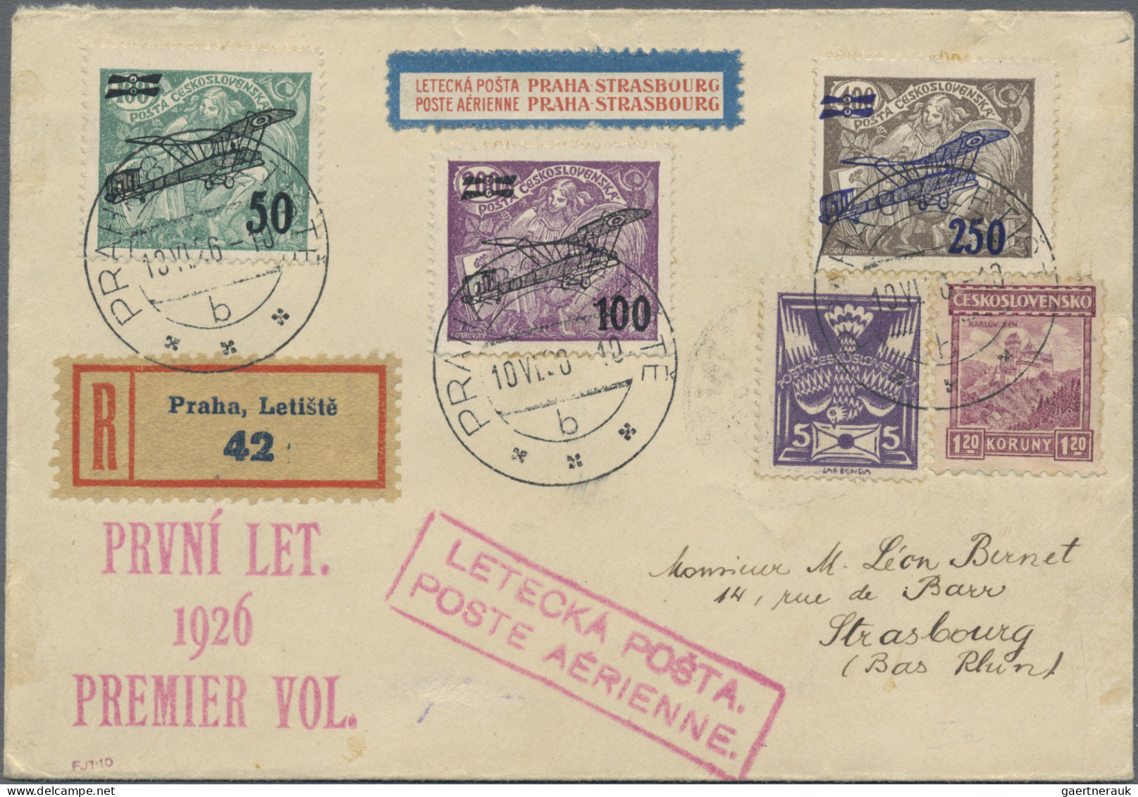 Czechoslowakia: 1926/1938, Air Mail: FFC Prague-Strasbourg; Also Five Commercial - Storia Postale