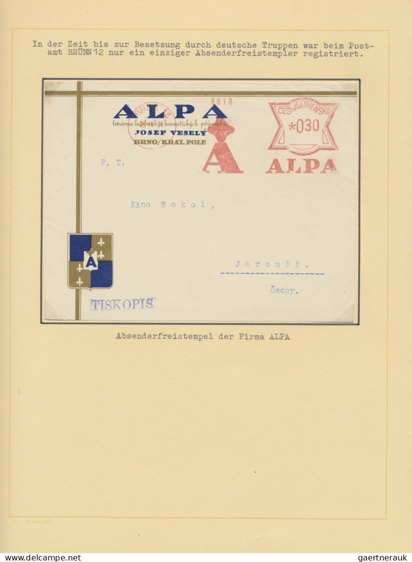 Czechoslowakia: 1929/1939, Meter Marks Of BRNO, Collection Of Covers/cards And P - Storia Postale
