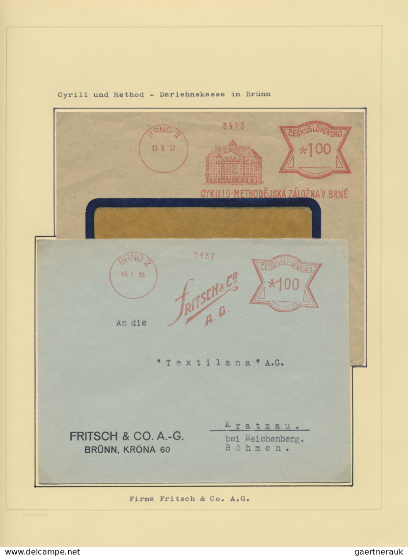 Czechoslowakia: 1929/1939, Meter Marks Of BRNO, Collection Of Covers/cards And P - Storia Postale