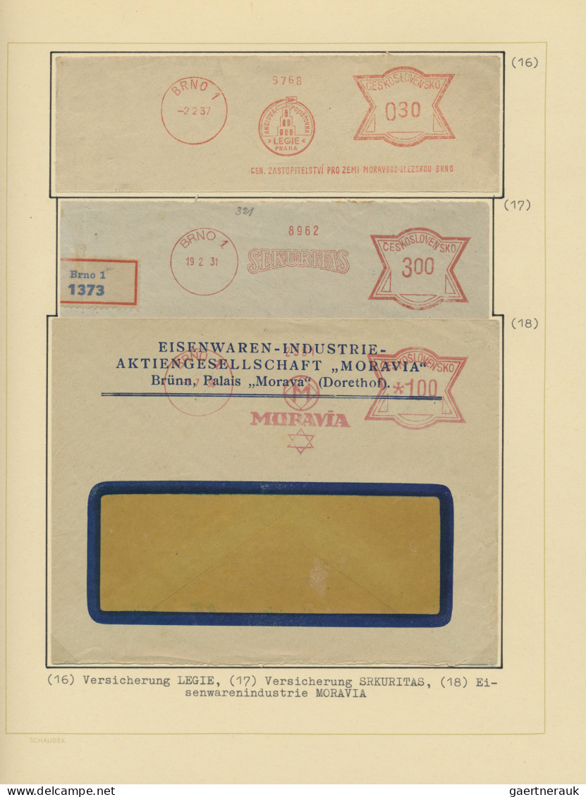 Czechoslowakia: 1929/1939, Meter Marks Of BRNO, Collection Of Covers/cards And P - Briefe U. Dokumente
