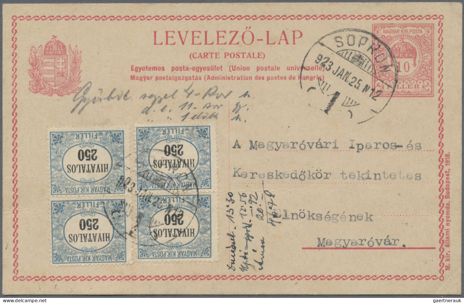 Hungary - Postage Dues: 1918/1941, Lot Of 22 Covers/cards Bearing Postages Dues. - Impuestos