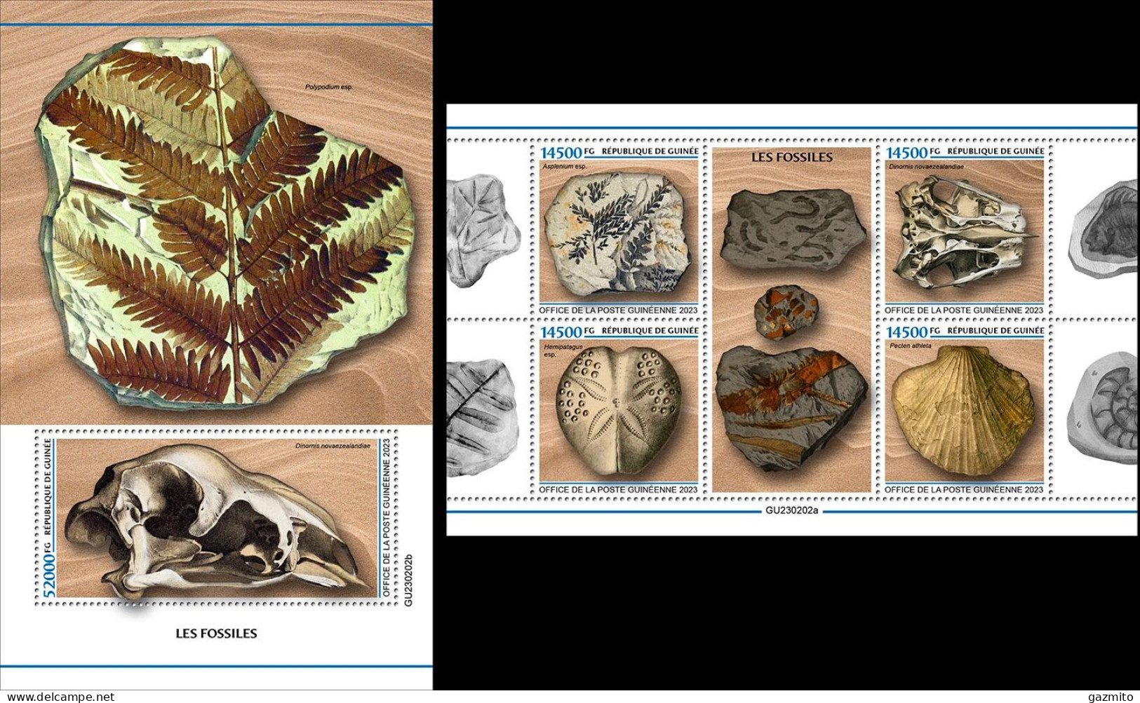 Guinea 2023, Fossils, 4val In BF +BF - Fossili