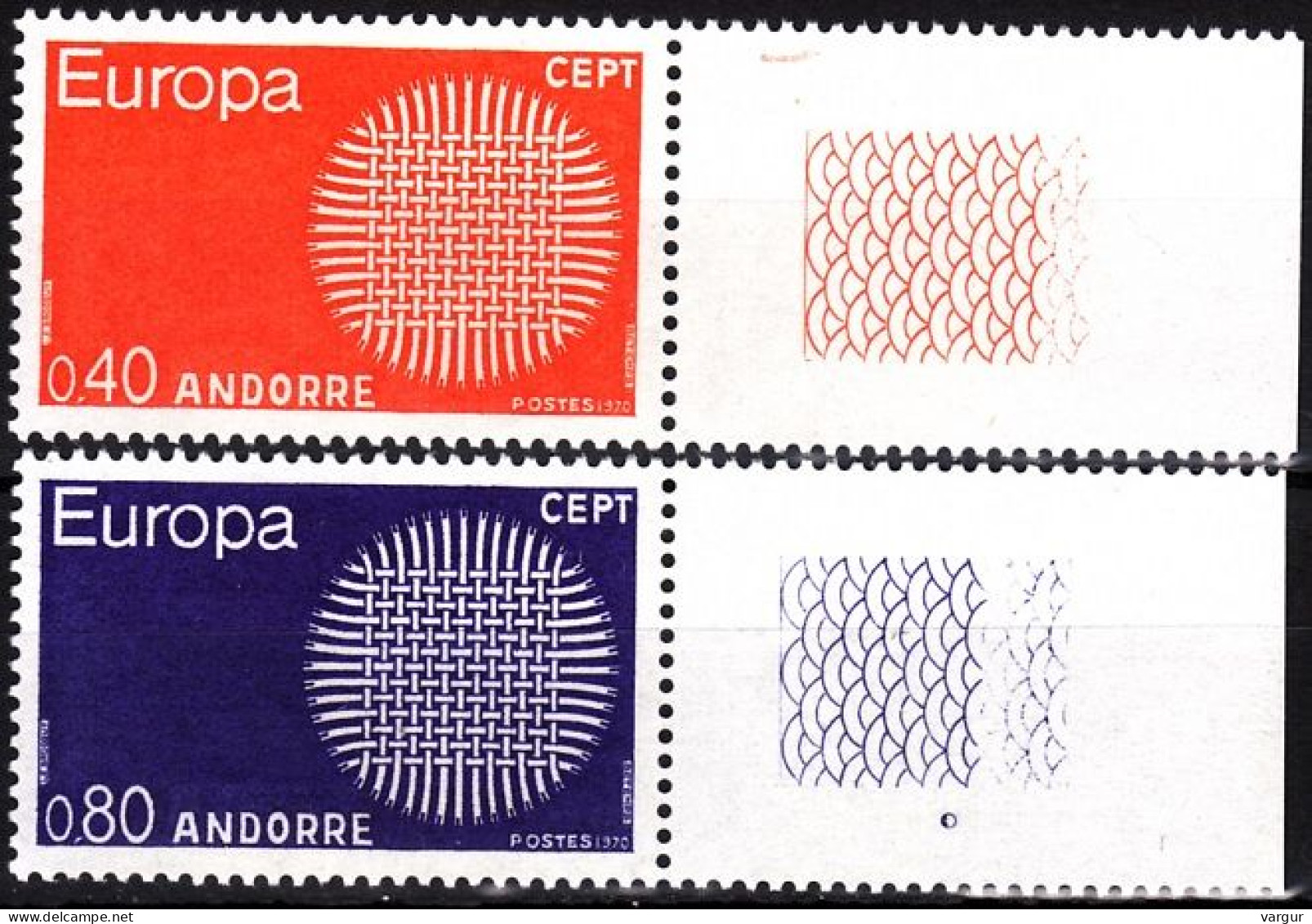 ANDORRA FRENCH 1970 EUROPA. Complete Set With Designed Margins, MNH - 1970