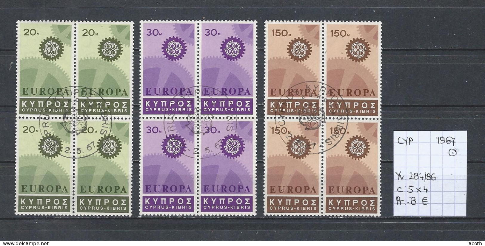 (TJ) Europa CEPT 1967 - Cyprus YT 284/86 In Blok Van Vier (gest./obl./used) - 1967