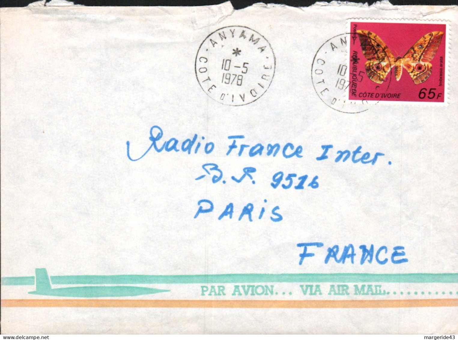 COTE D'IVOIRE SEUL SUR LETTRE POUR LA FRANCE 1978 - Côte D'Ivoire (1960-...)