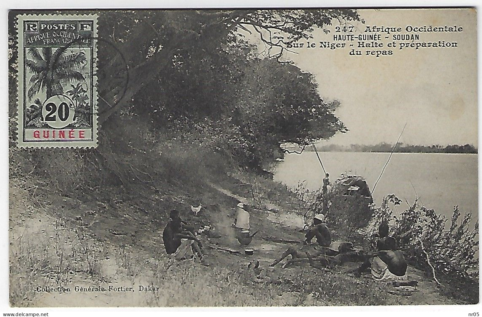 HAUTE GUINEE - SOUDAN - Sur Le Niger - Halte Et Preparation Du Repas ( Timbre Palmier + " KA- DE Guinee Francaise " 1908 - Soudan