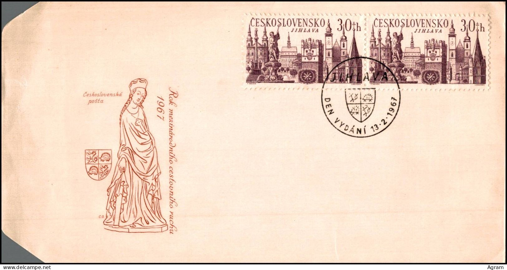 Czechoslovakia 1967, Illustrated Cover International Tourism Year 1967 W./psm Jihlava - Lettres & Documents