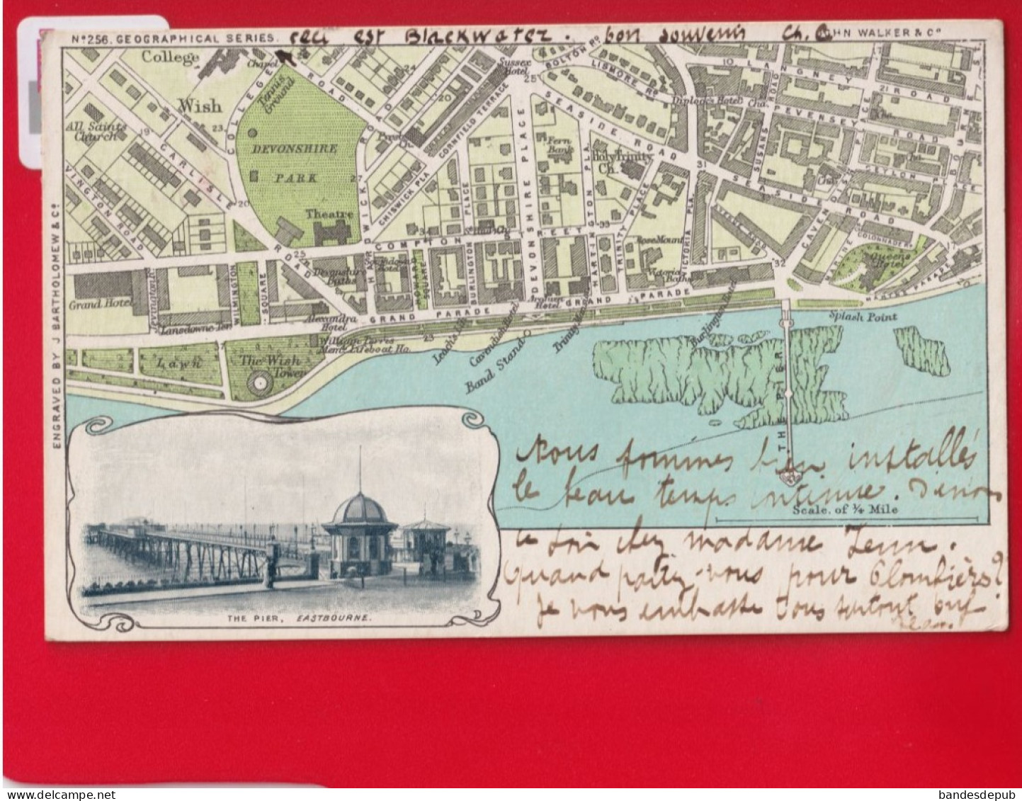 EASTBOURNE (Sussex) Map - The Pier - Publ. J. Bartholomew - Eastbourne Carte Géographique Ville Et Petite Photo 1903 - Eastbourne