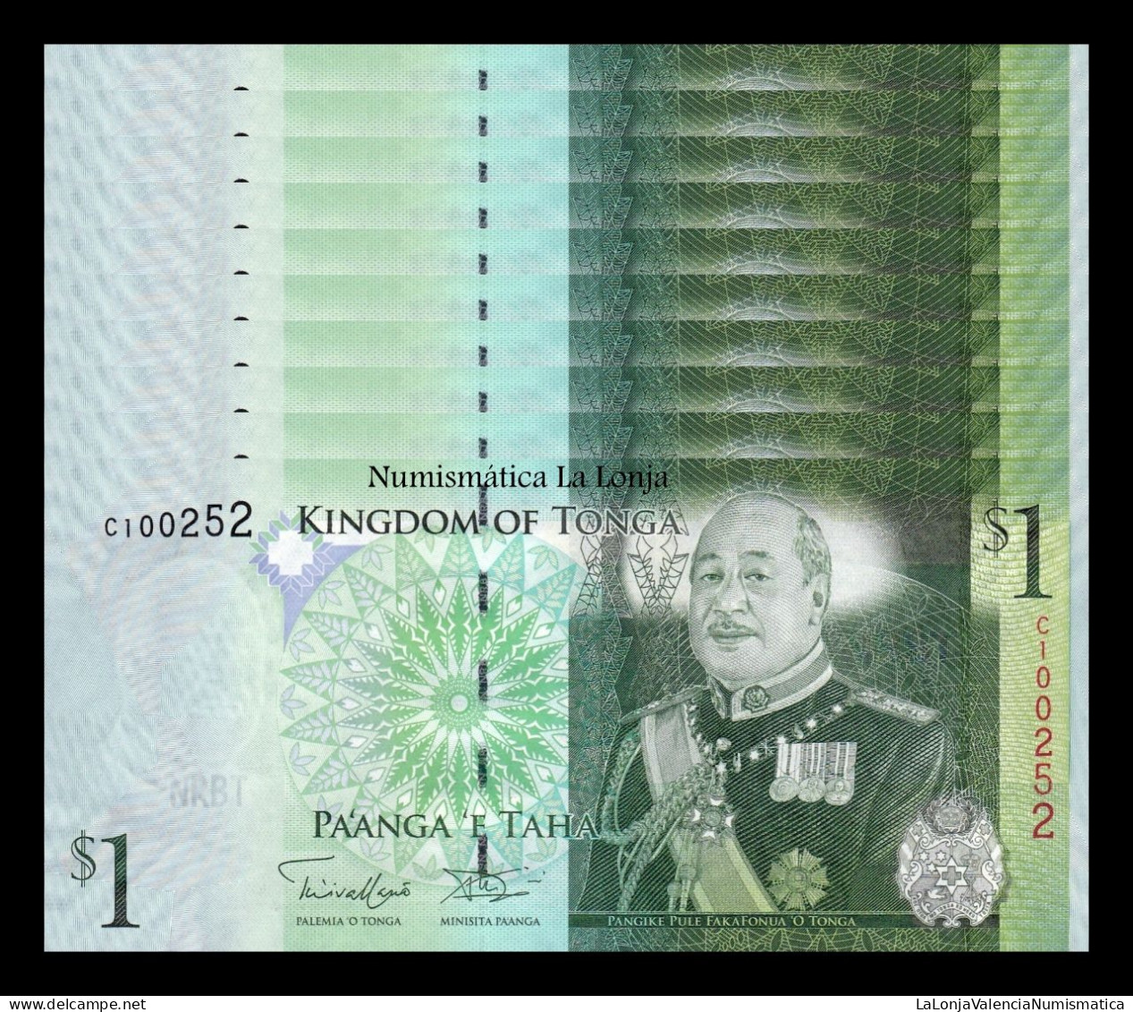 Tonga Lot 10 Banknotes 1 Pa'anga King Tupou V 2009 (2014) Pick 37b Sc Unc - Tonga
