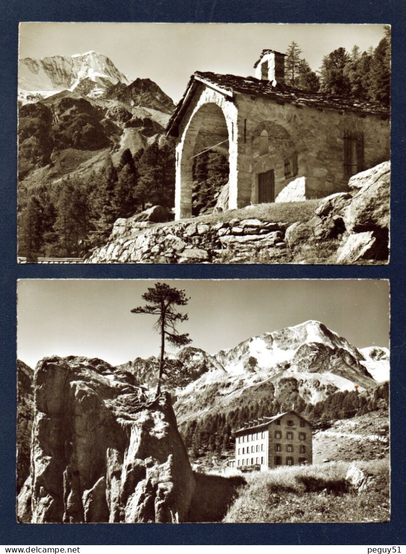 Arolla( Evolène). La Chapelle Notre-Dame Des Neiges (1908) Et L' Hôtel De La Tsa. Le Pigne D'Arolla. Lot De 2 Cartes - Evolène