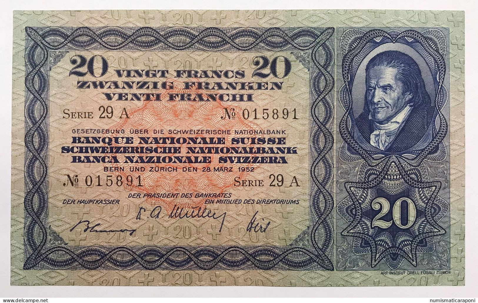 Svizzera Suisse Switzerland 20 Francs Franken Franchi 1952 LOTTO 1739 - Suiza