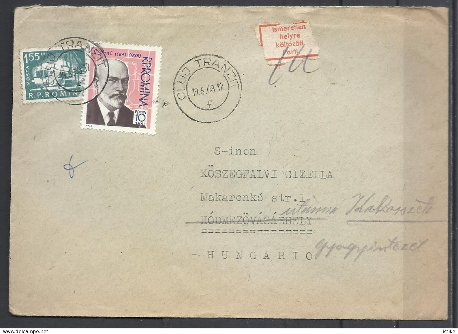 Romania,  Cover With Hungarian Label "Parti",  1968. - Cartas & Documentos