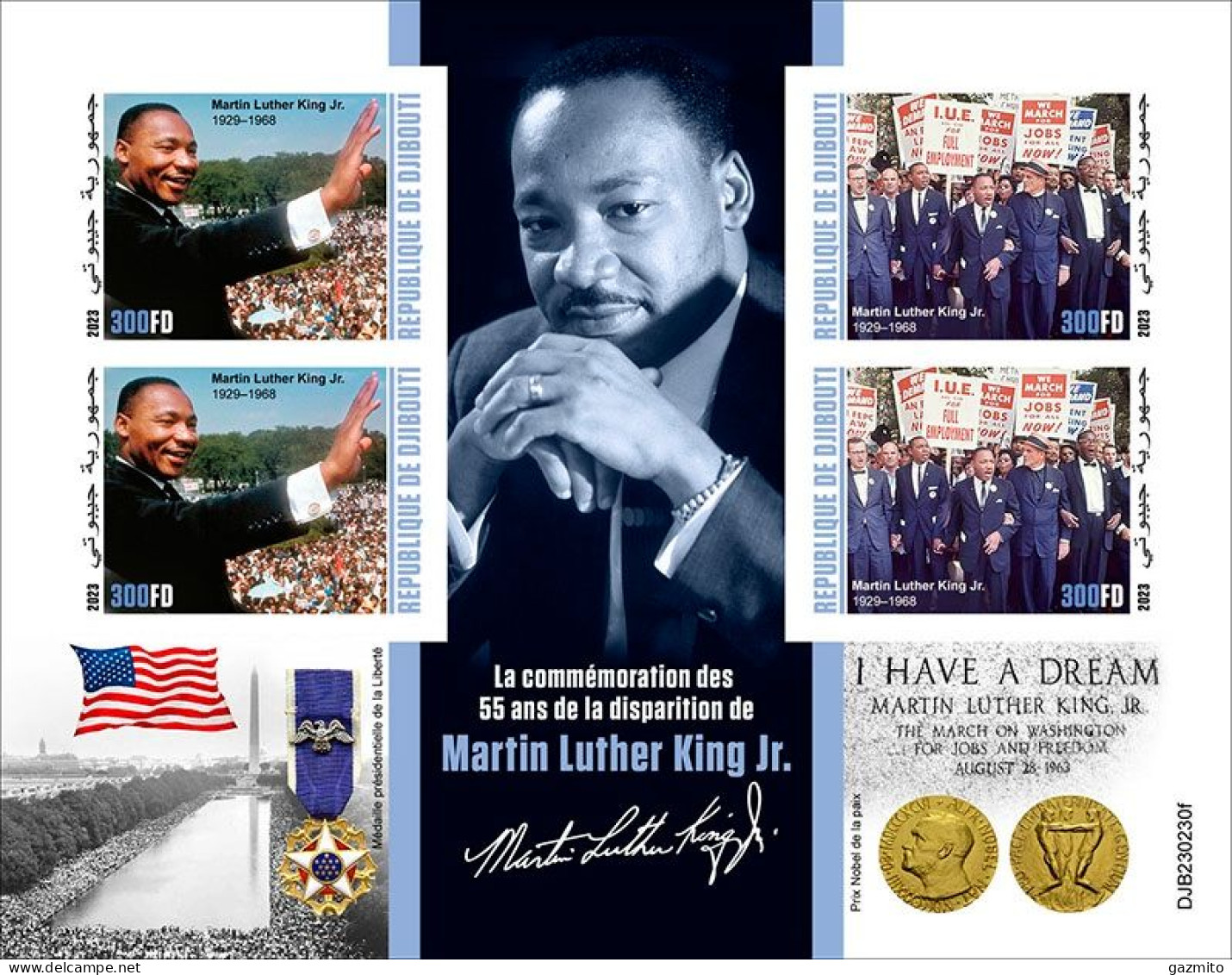 Djibouti 2023, Marin Luther King, 4val In BF IMPERFORATED - Martin Luther King