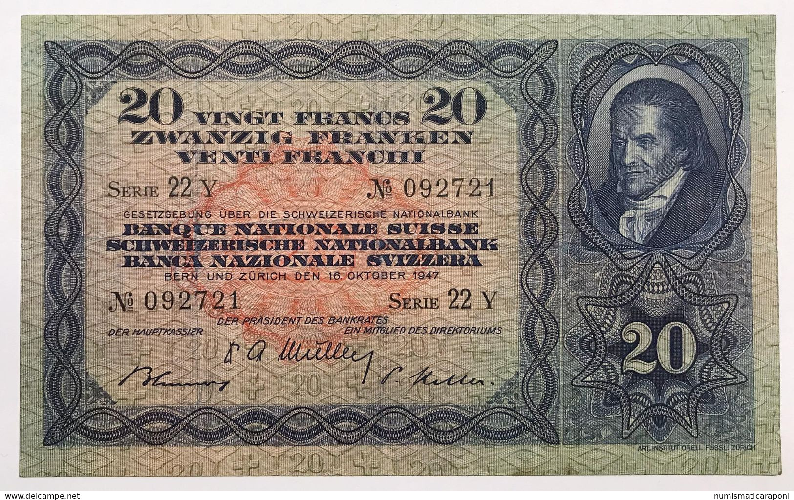 Svizzera Suisse Switzerland 20 Francs Franken Franchi 1947 LOTTO 1790 - Switzerland