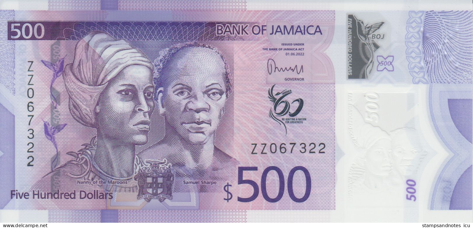 JAMAICA Replacement 500 Dollars 2022 (2023) P W98 UNC polymer ZZ Prefix - Jamaique