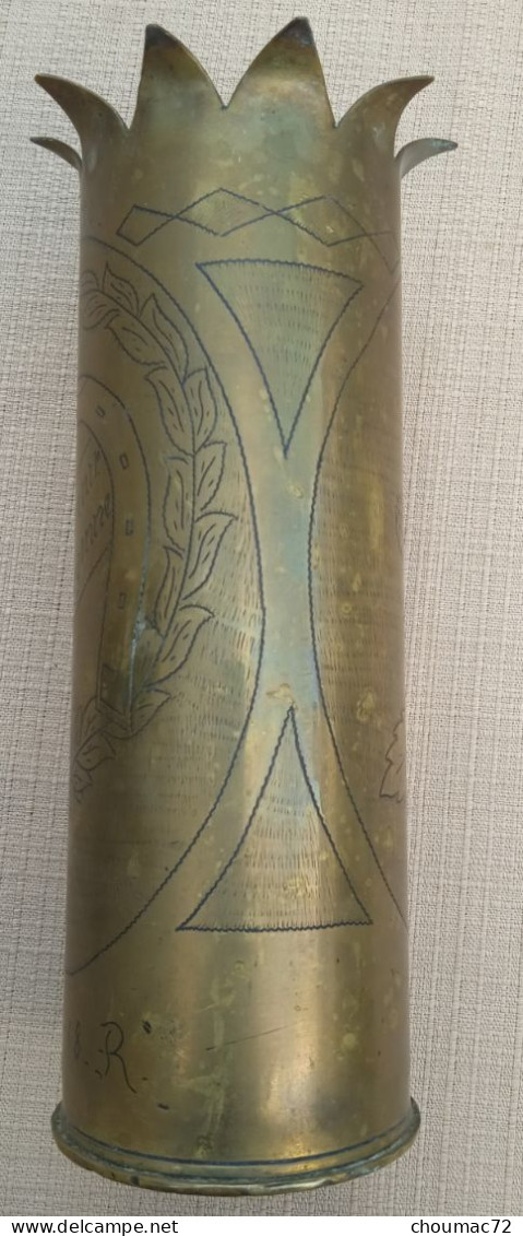 WW1 011, Art Des Tranchées, Douille D'obus, Guerre 10914 - 18 Souvenir De L'Argonne, Fer à Cheval  Et Roses - 1914-18