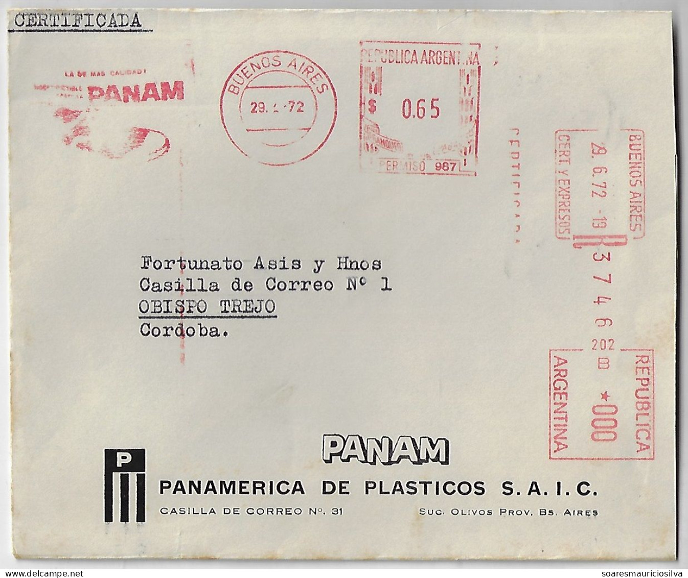 Argentina 1972 Cover Buenos Aires Meter Stamp Postalia Slogan Panamericana Plastics Panam Shoe + Francotyp Taxograph - Brieven En Documenten