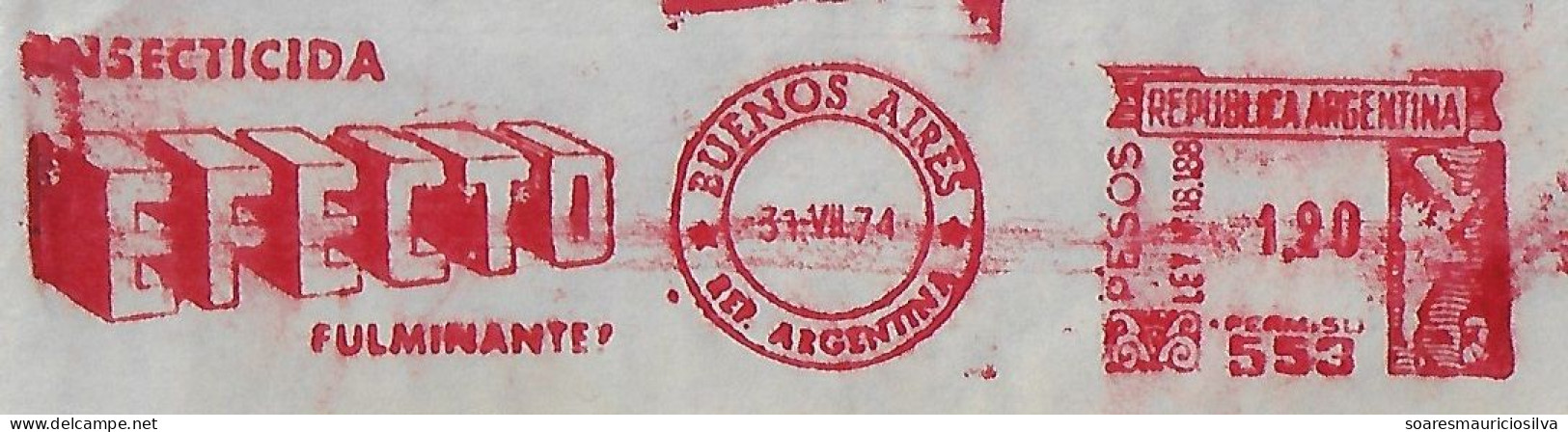 Argentina 1974 Cover Sent From Buenos Aires Meter Stamp Hasler F66/F88 slogan Fulminant Effect Insecticide Insect Killer - Lettres & Documents