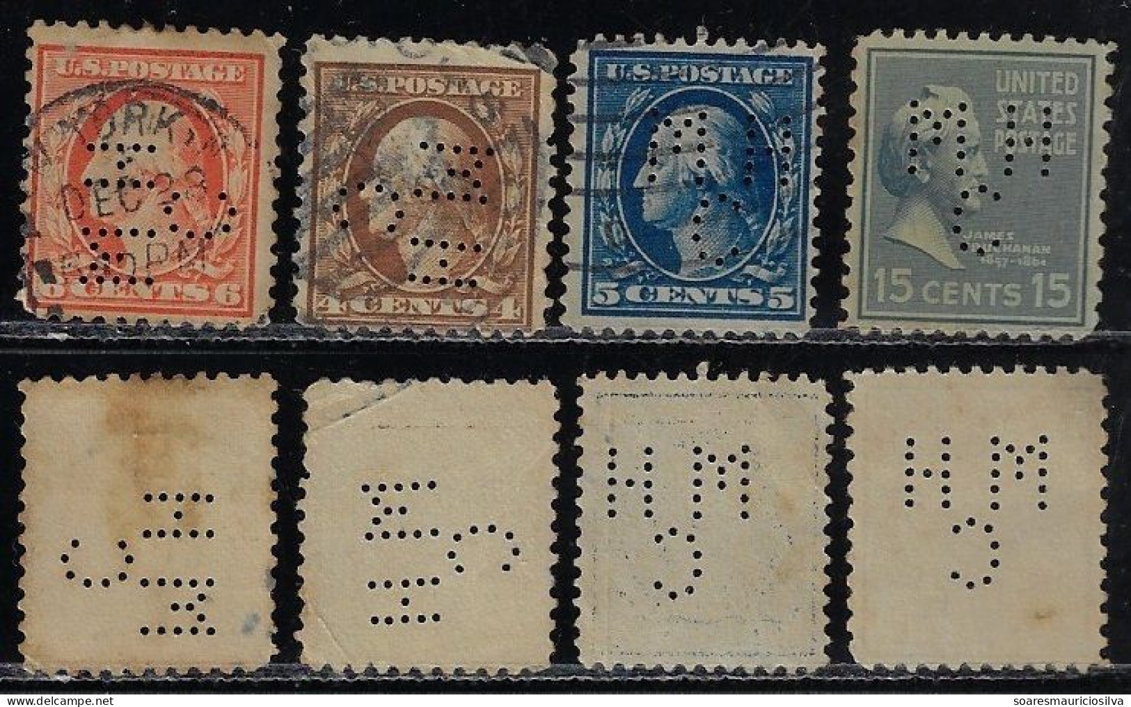 USA United States 1914/1938 4 Stamp Perfin MH/C By Markt & Hammacher Company From New York Lochung Perfore - Zähnungen (Perfins)