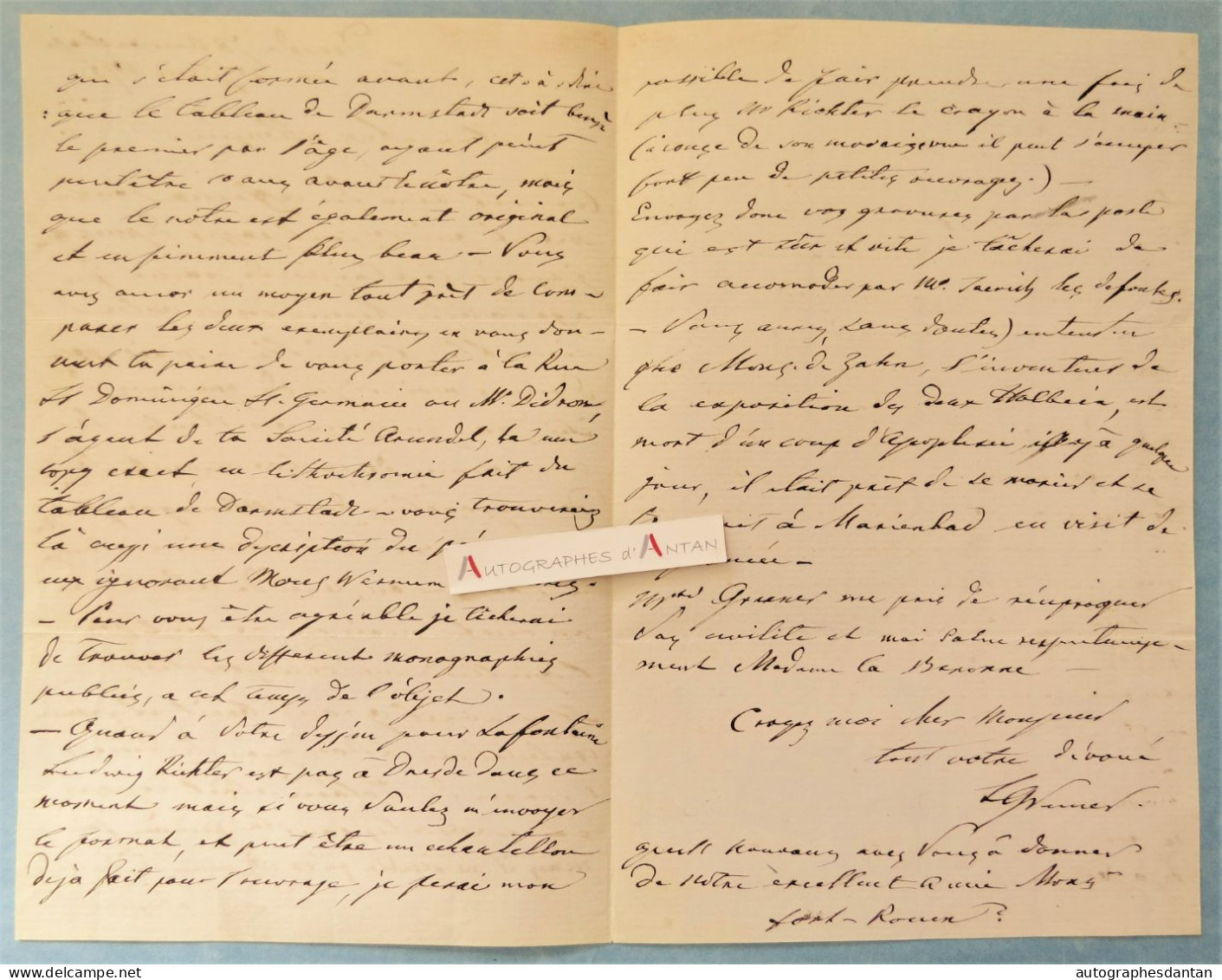 ● L.A.S 1873 Ludwig GRUNER Graveur & Dessinateur Allemand DRESDE Autogramm Brief Richter Lettre Autographe Deutschland - Pittori E Scultori
