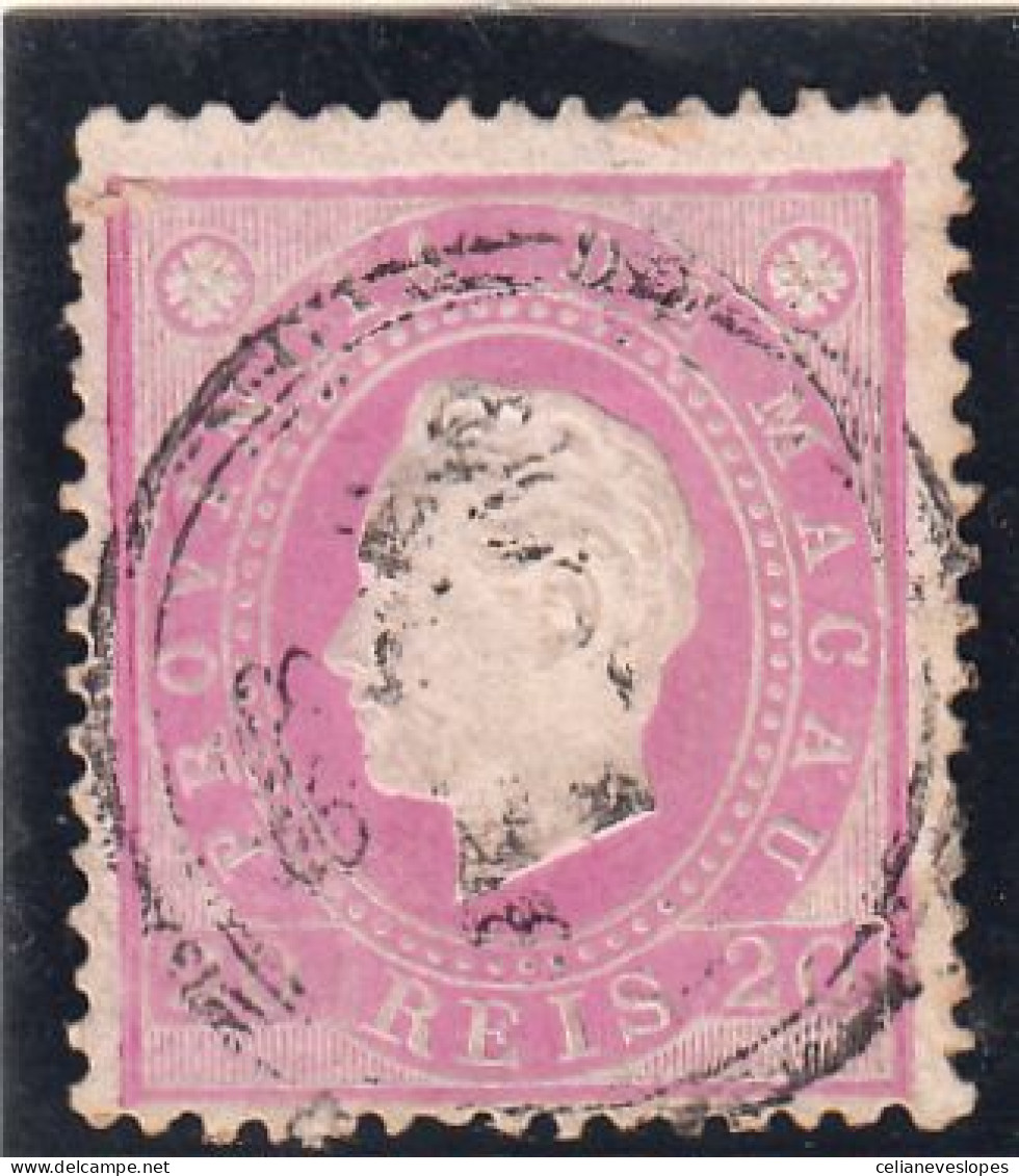 Macau, Macao, D. Luis I Fita Direita, 20 R. Rosa D12 3/4, 1887, Mundifil Nº 34 Used - Used Stamps
