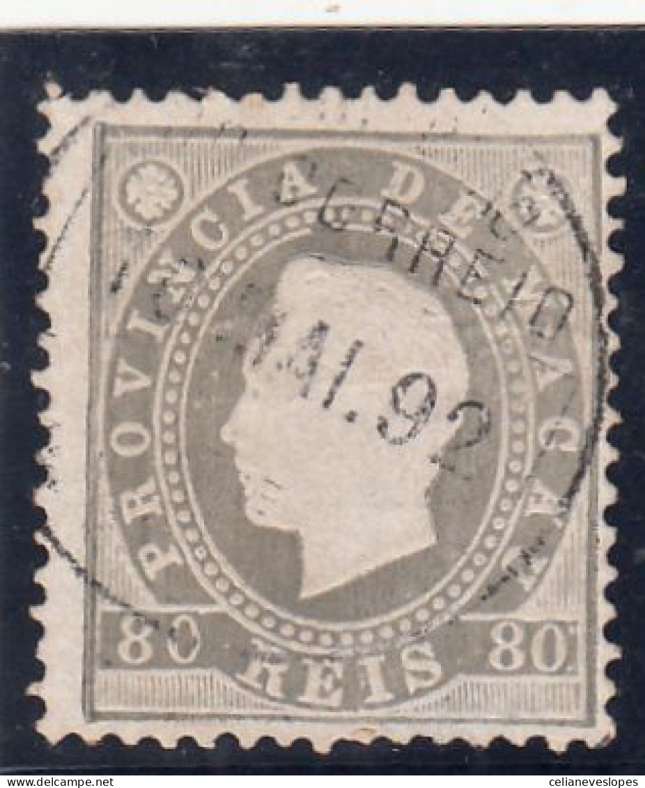Macau, Macao, D. Luis I Fita Direita, 80 R. Cinzento D13 1/2, 1887, Mundifil Nº 38 Used - Used Stamps