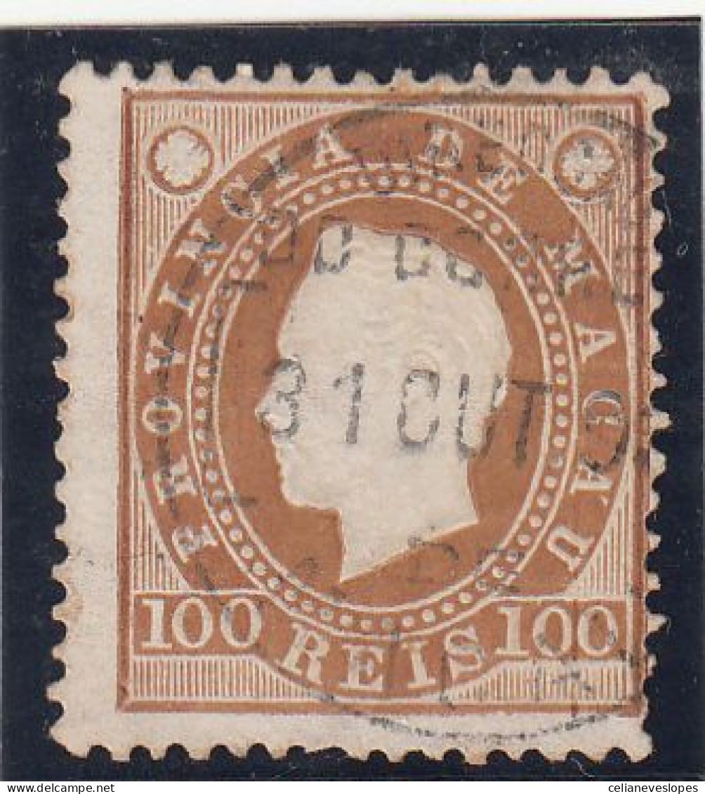 Macau, Macao, D. Luis I Fita Direita, 100 R. Castanho D12 3/4, 1887, Mundifil Nº 39 Used - Used Stamps