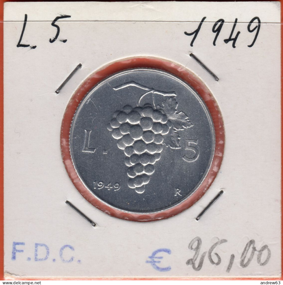 ITALIA - ITALY - ITALIE - 1949 - 5 Lire - FDC - Come Da Foto - 5 Lire