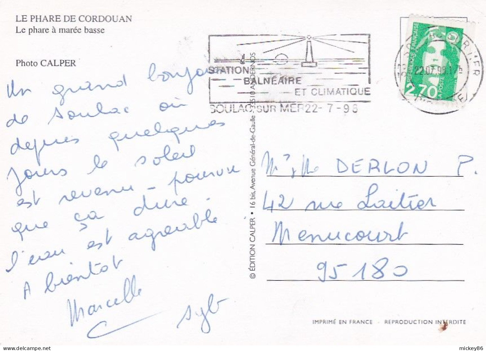 Phare ---près Royan-17--- 1999--Le Phare De Cordouan à Marée Basse ...timbre...cachet Soulac Sur Mer--33 - Lighthouses