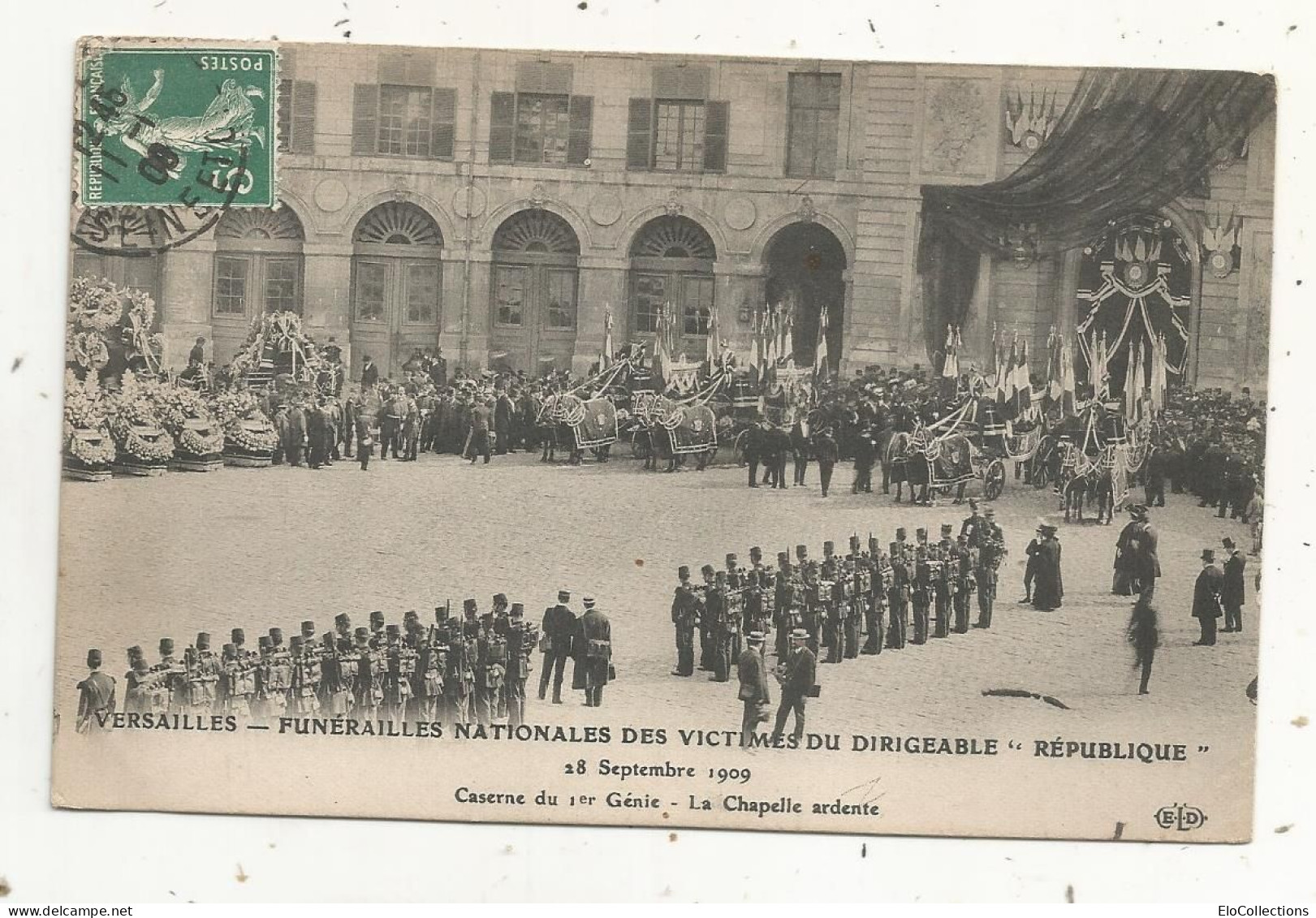 Cp, Funérailles Nationales Des Victimes Du Dirigeable "REPUBLIQUE" 78, VERSAILLES, Voyagée 1909 - Funérailles